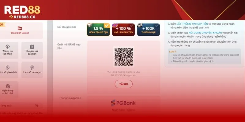Nạp tiền RED88 qua tài khoản ngân hàng luôn được ưu tiên